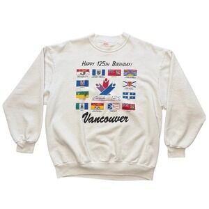 Vintage 90s Canada 125 Birthday Vancouver Souvenir Art Graphic Crewneck Sweater